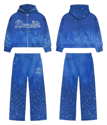 Blue Rhinestone Hoodie Set