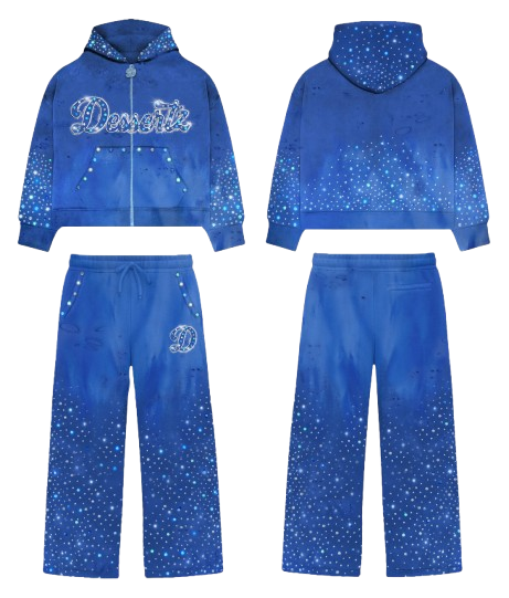 Blue Rhinestone Hoodie Set
